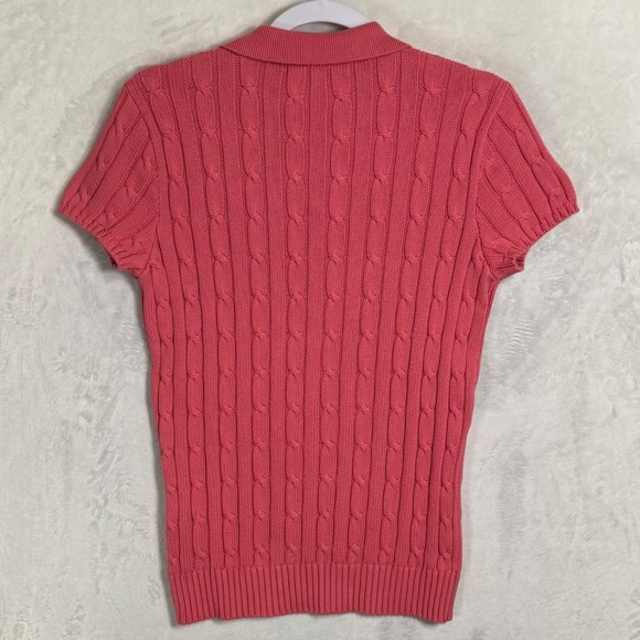 Ralph Lauren Cable Knit Polo Shirt Women's Large Fitted Pink Sweater Top Preppy - Picture 11 of 15